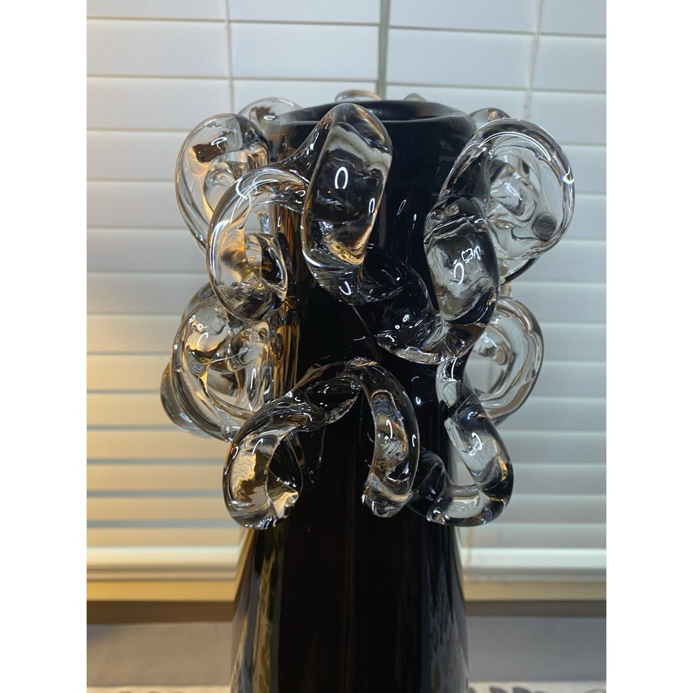 Ion Tamaian Signed Romanian Art Glass Vase 21" Amethyst Clear Loops MCM Rare - Picture 11 of 17